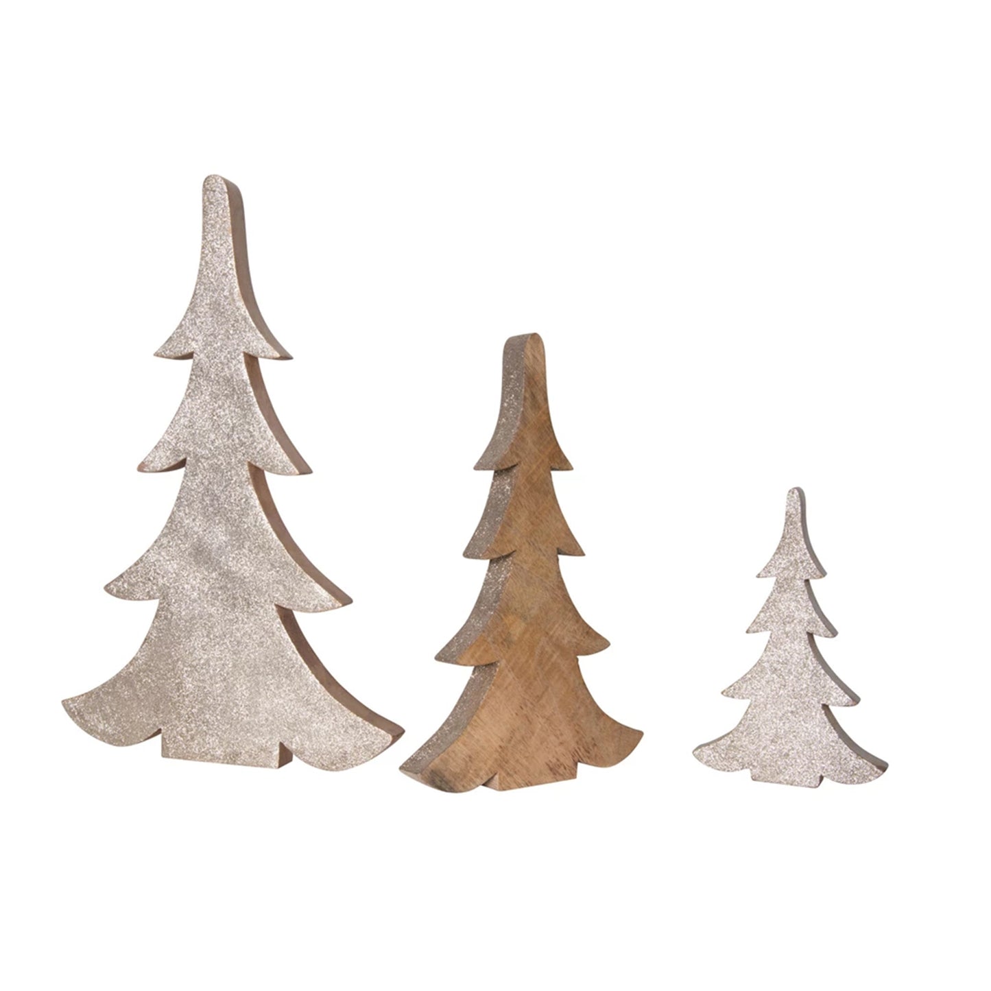 Wood Trees w/ Gold Glitter, S/3