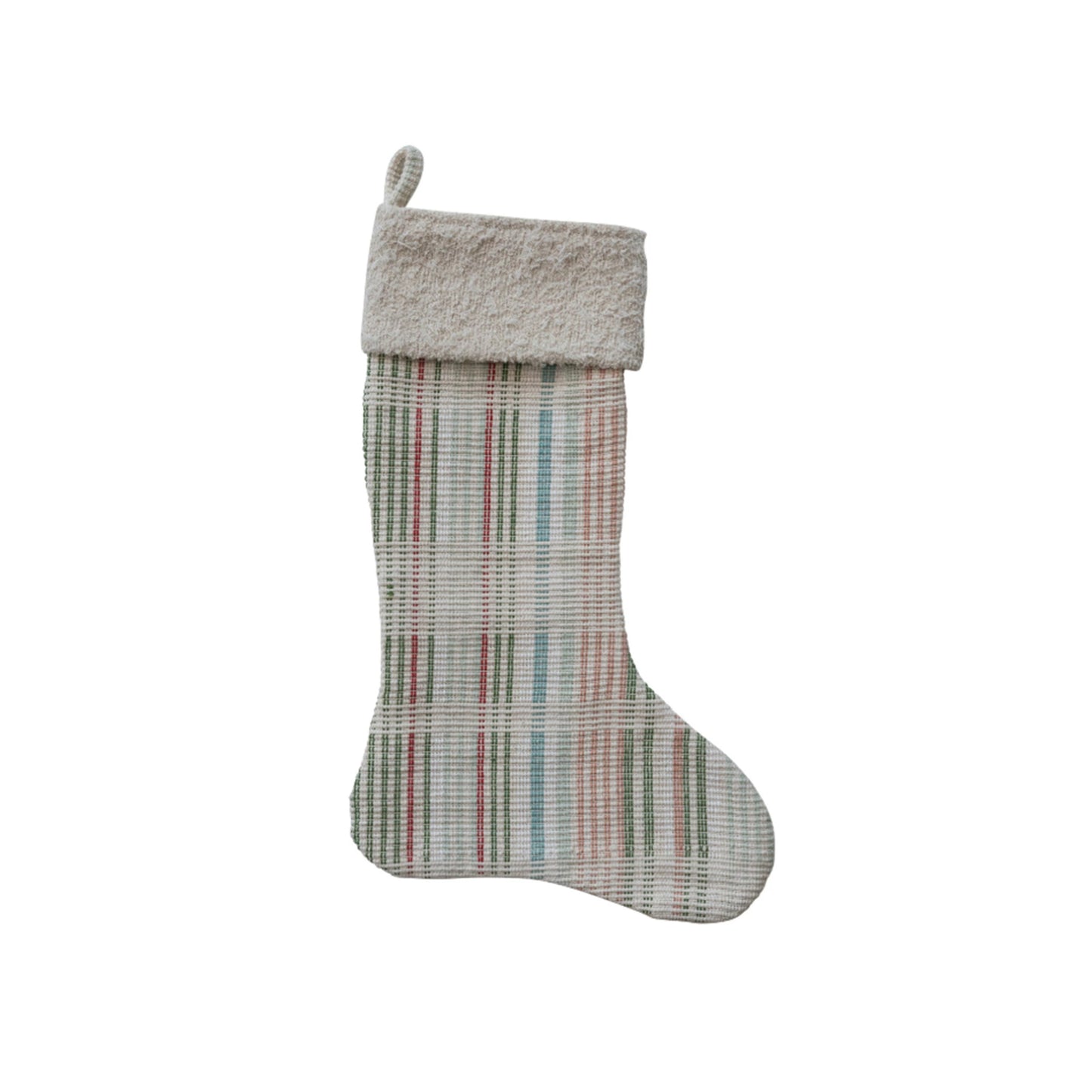 Woven Cotton Stocking w/ Faux Sherpa Cuff