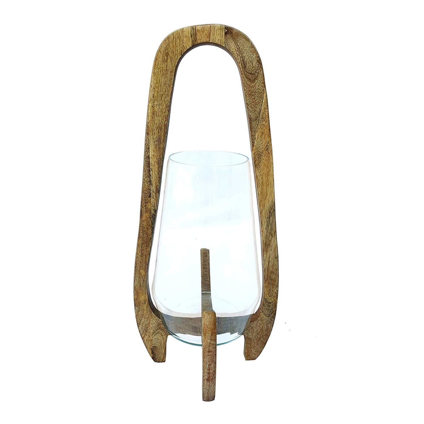 Glass Lantern with Wood Handle