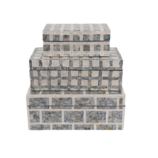 Capiz Plaid Boxes, S/3