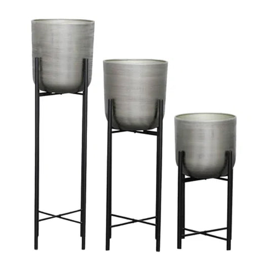 Metal Planters on Stand- Set of 3
